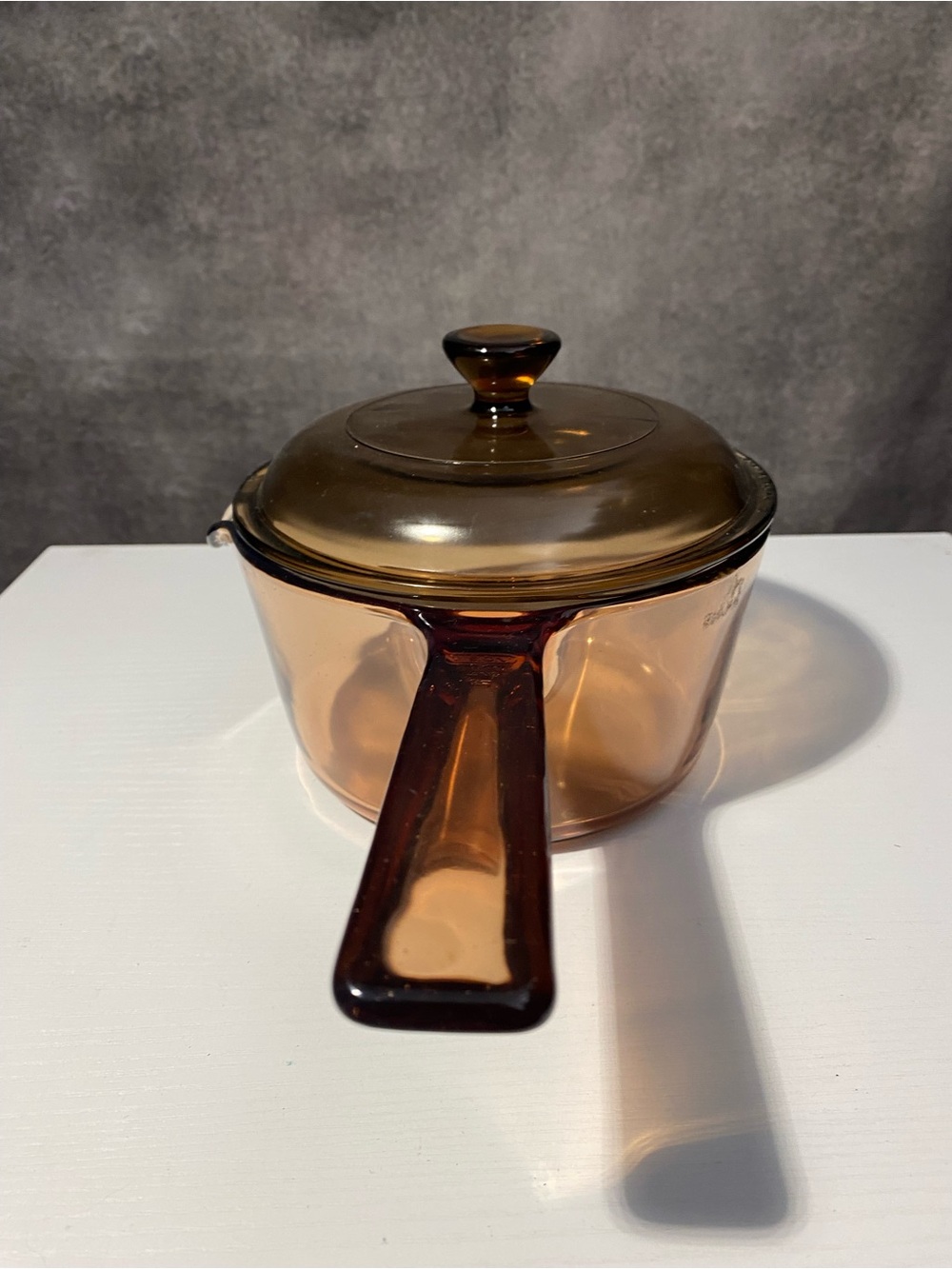 Vintage Corning Visions Amber Glass Saucepan 1L 1 Quart Pot Pour Spout W/ Lid - Picture 2 of 11